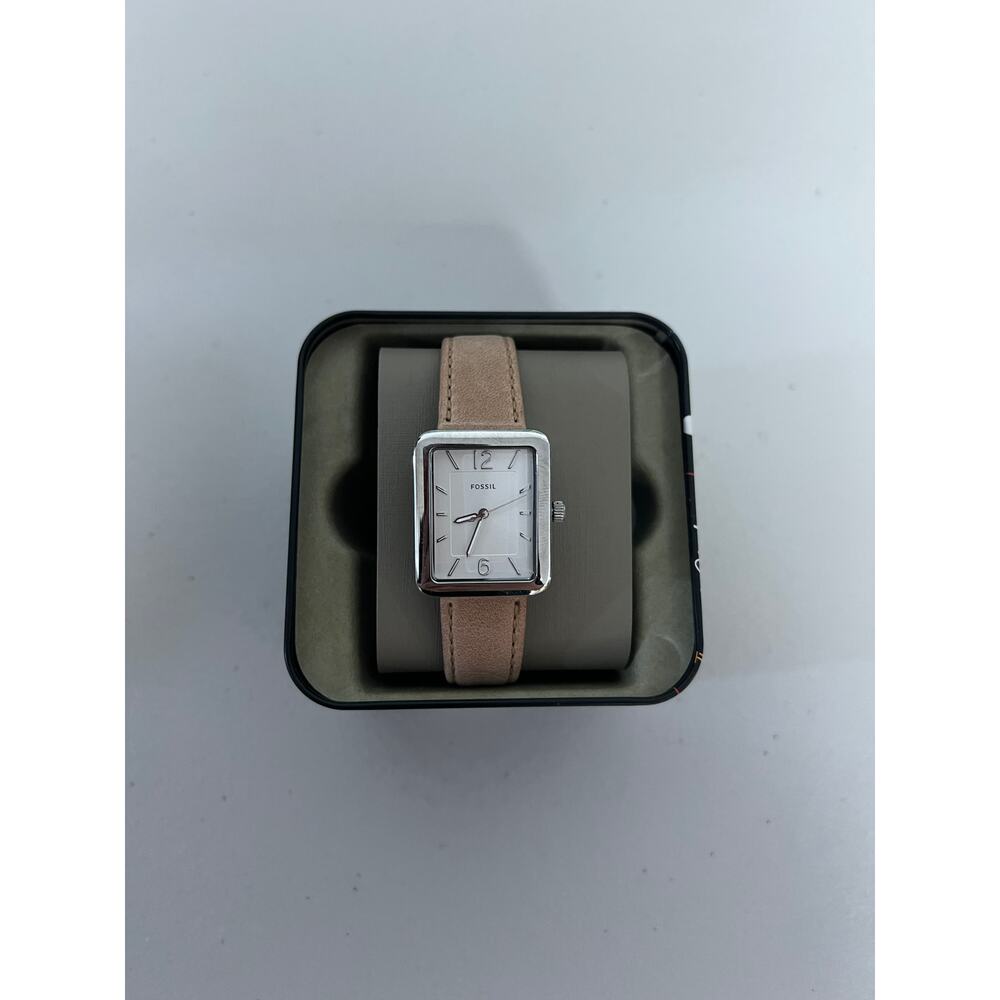 Fossil ES4243 Atwater White Dial Sand Tone Leather Strap Watch